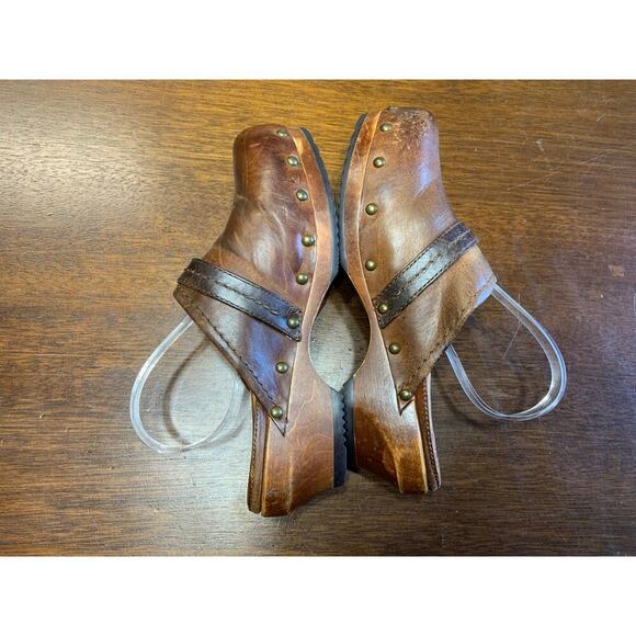 Frye Leather Clog Women 6 Boho Hippie Lagenlook Cottage Fringe Grunge Weathered - Picture 6 of 10